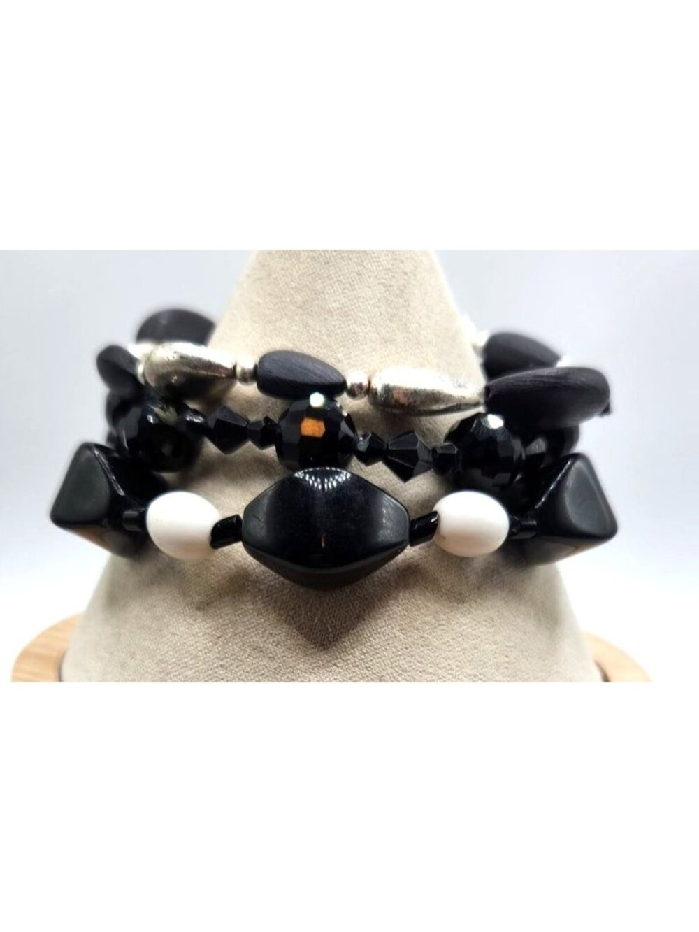 Black, White, Silver Beads, Crystal, Acrylic Beaded Bracelets - 3